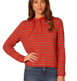 Democracy Pumpkin Spice/Heather Grey Striped Self-Tie Round Neck Sweater