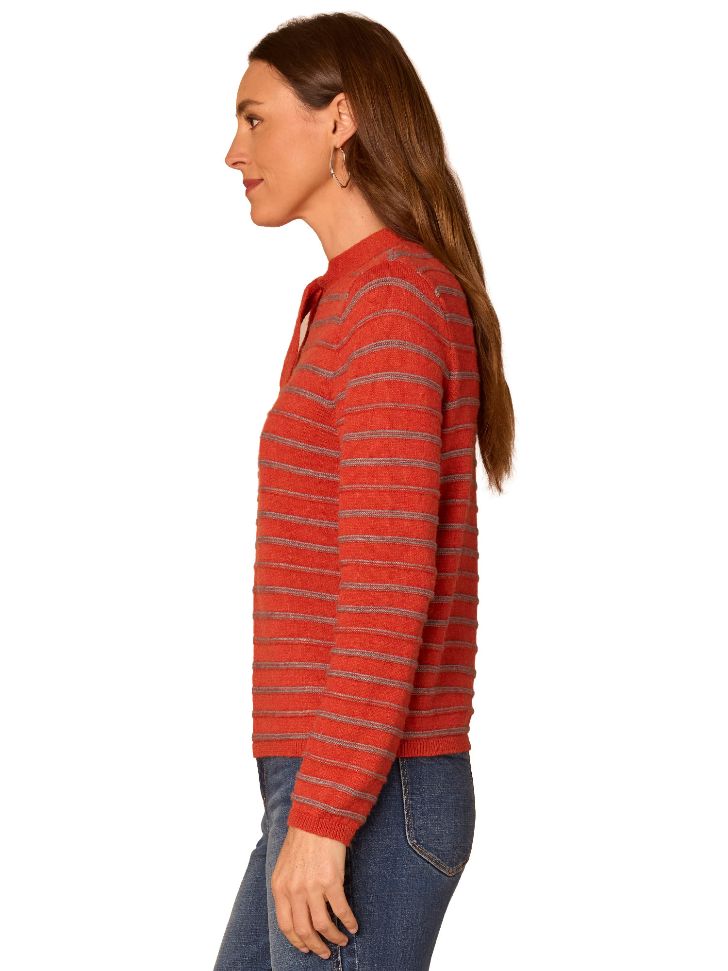 Democracy Pumpkin Spice/Heather Grey Striped Self-Tie Round Neck Sweater