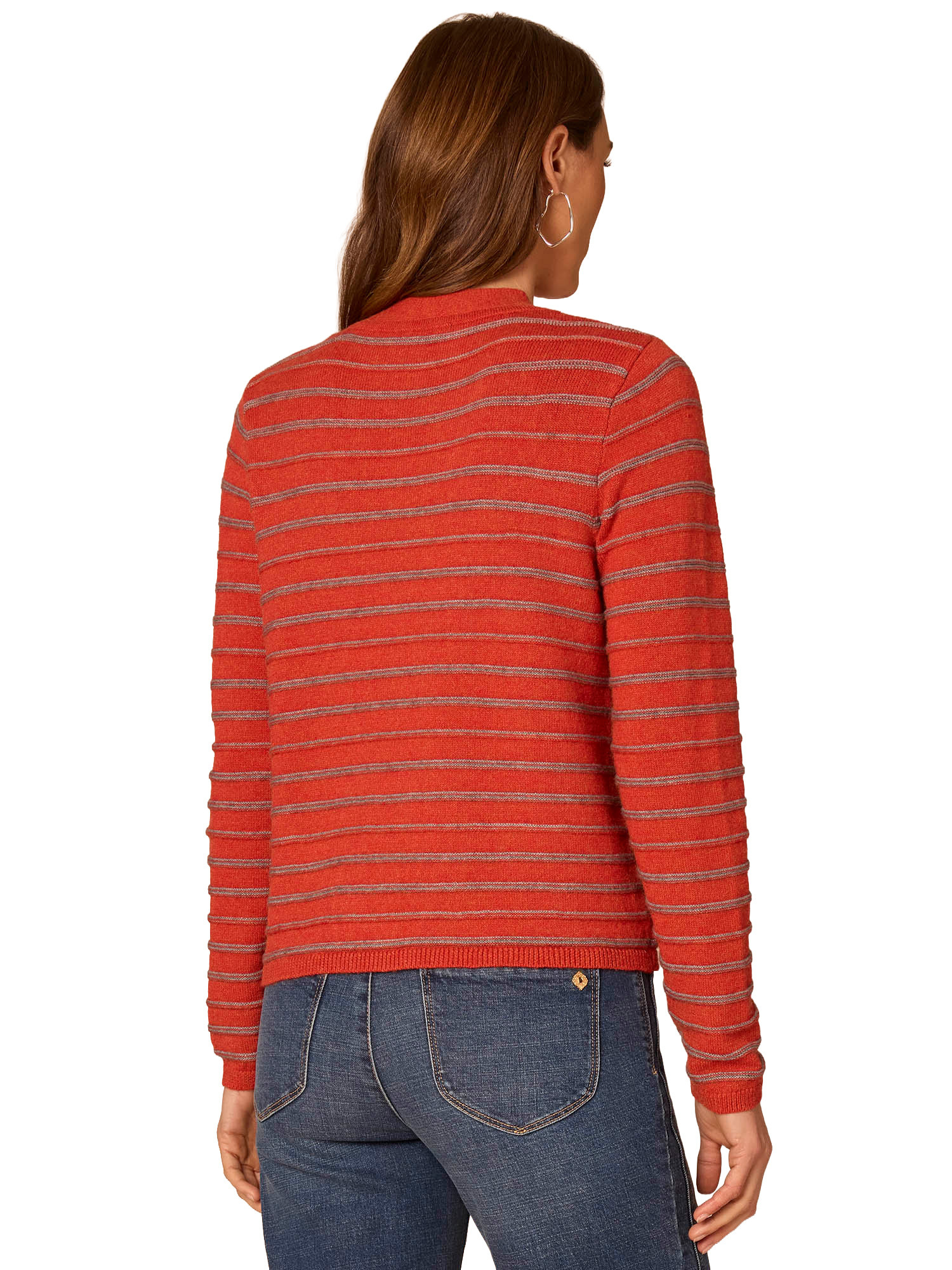 Democracy Pumpkin Spice/Heather Grey Striped Self-Tie Round Neck Sweater