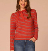 Democracy Pumpkin Spice/Heather Grey Striped Self-Tie Round Neck Sweater