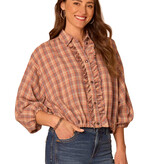 Democracy Stone/Orange Marmalade Multi Blouson Sleeve Ruffle Placket Bubble Hem Jacket