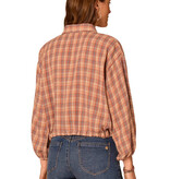 Democracy Stone/Orange Marmalade Multi Blouson Sleeve Ruffle Placket Bubble Hem Jacket