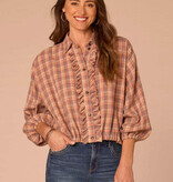 Democracy Stone/Orange Marmalade Multi Blouson Sleeve Ruffle Placket Bubble Hem Jacket