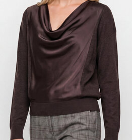 Liverpool Los Angeles long sleevedrape neck woven sweater hybrid