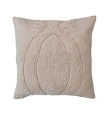 FLEURISH 18" Square Cotton Slub Tufted Pillow w/ Pumpkin & Chambray Back, Cream Color