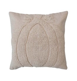 FLEURISH 18" Square Cotton Slub Tufted Pillow w/ Pumpkin & Chambray Back, Cream Color