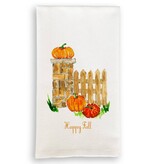 French Graffiti Happy Fall Fence with Pumpkins Tea Towel