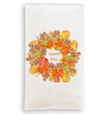 French Graffiti Fall Leaf Wreath with Happy Fall Tea Towel