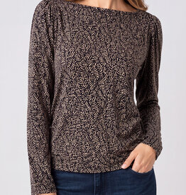 Liverpool Los Angeles long sleeve jewel neck knit top w/ shirring