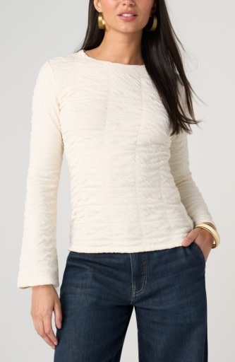 Liverpool Los Angeles long flare sleeve crew neck knit top