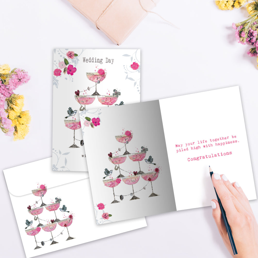 Champagne Piled High Wedding Greeting Card