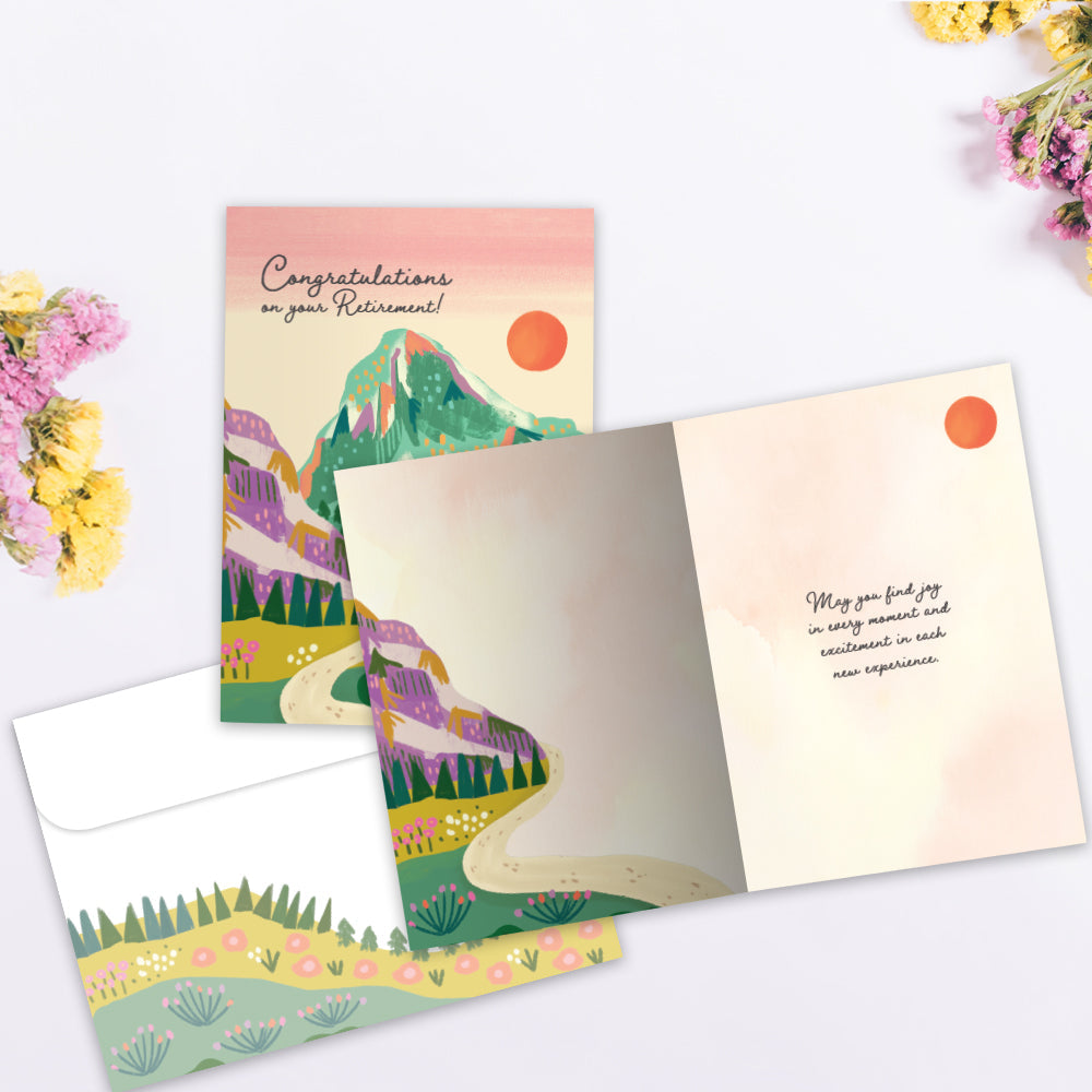 Mountain Path Trees Retirement Greeting Card