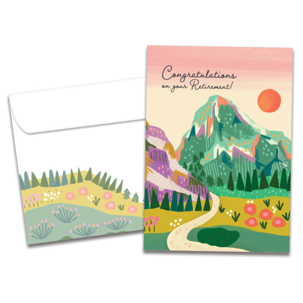 Mountain Path Trees Retirement Greeting Card