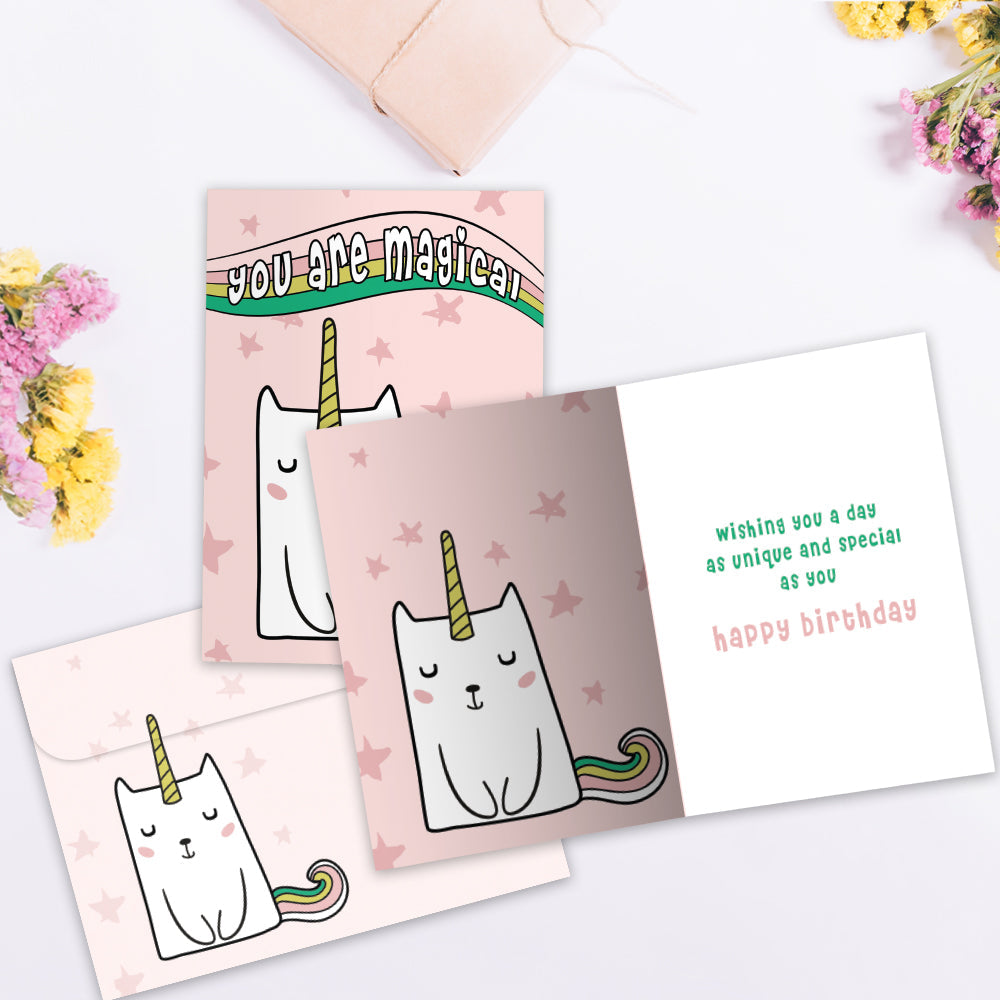 Magical Cat Unicorn Birthday Greeting Card