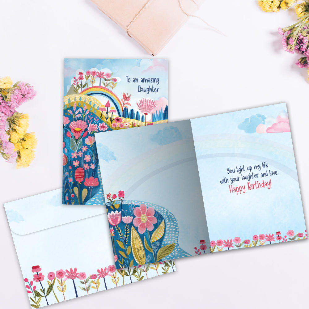 Rainbow Floral Path Birthday Greeting Card
