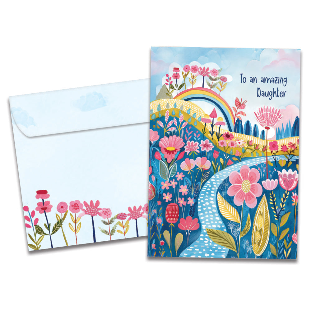 Rainbow Floral Path Birthday Greeting Card