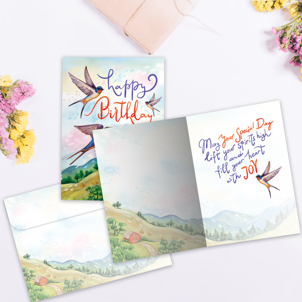 Spirits High Birds Birthday Greeting Card