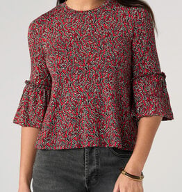 Liverpool Los Angeles jewel neck flared half sleeve knit top