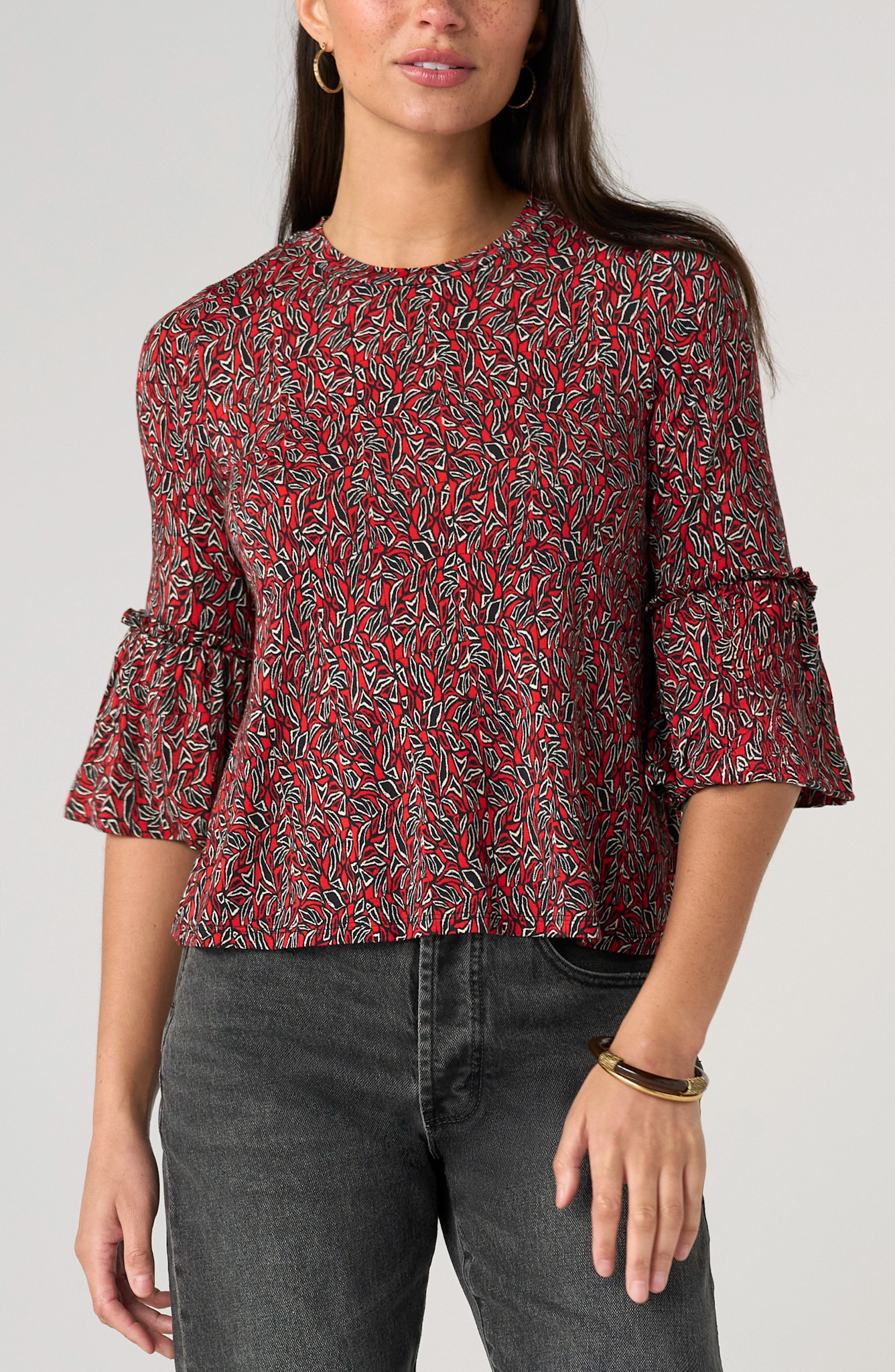 Liverpool Los Angeles jewel neck flared half sleeve knit top