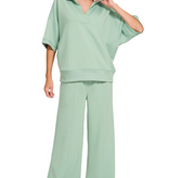Dusty Green Scuba Collared Short Sleeve Pullover & Center Seam Pants Set
