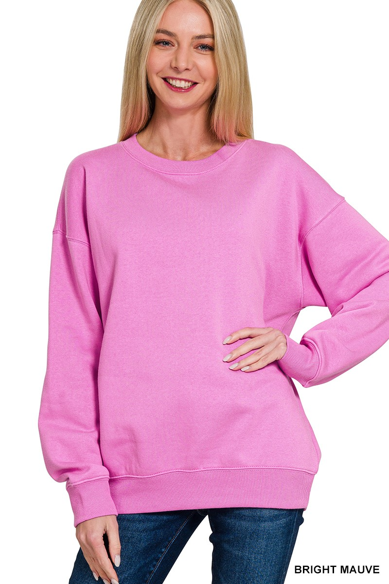 Bright Mauve Fleece Crewneck Pullover Sweatshirts