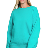 Turquoise Fleece Crewneck Pullover Sweatshirts