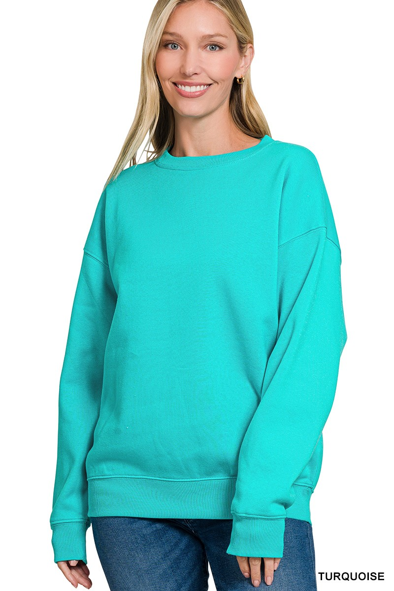 Turquoise Fleece Crewneck Pullover Sweatshirts