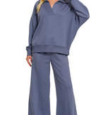 Blue Indigo Scuba Collared Pullover & Center Seam Pants Set