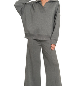 Charcoal Scuba Collared Pullover & Center Seam Pants Set