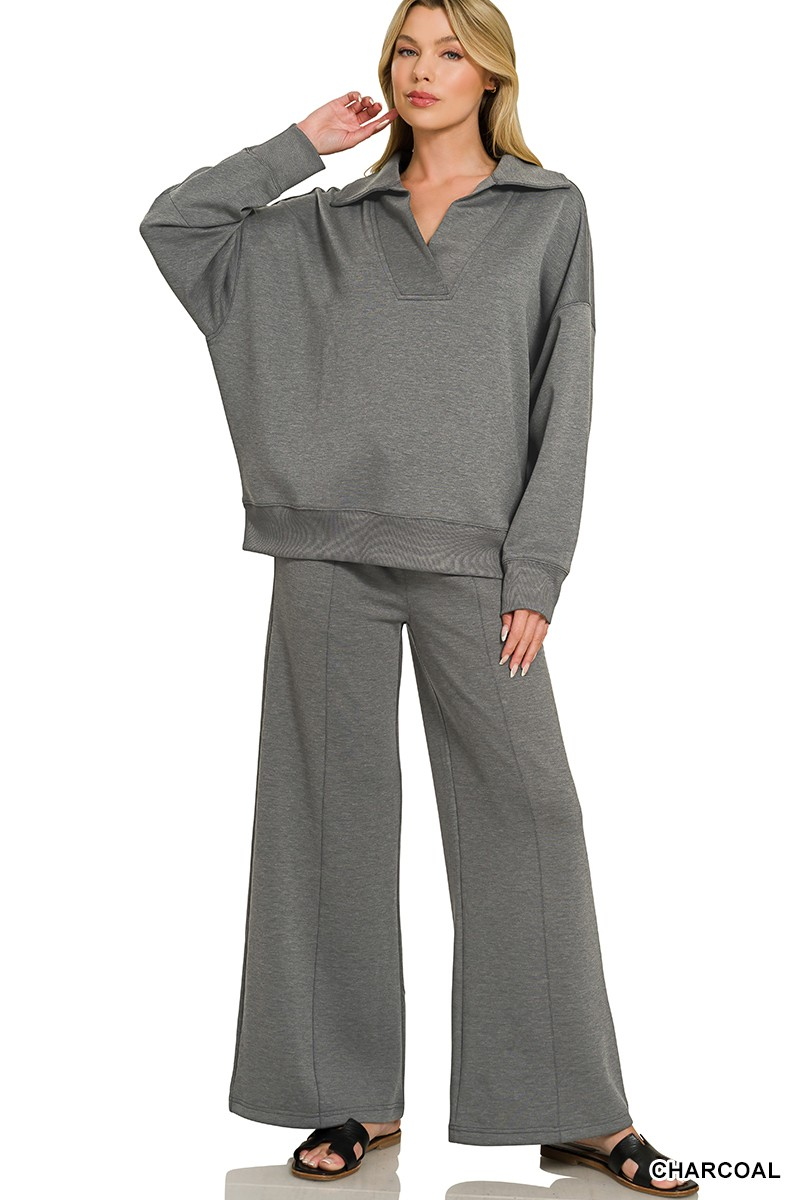 Charcoal Scuba Collared Pullover & Center Seam Pants Set