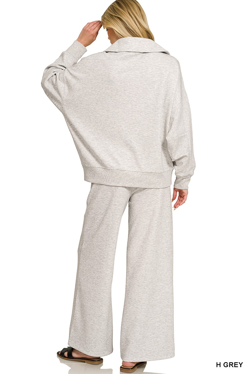 Heather Grey Scuba Collared Pullover & Center Seam Pants Set