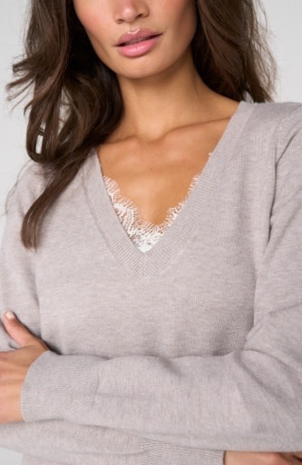Liverpool Los Angeles vneck long sleeve sweater w lace