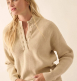 Oatmeal Solid Rib Knit Low Cut Collar Button Up Sweater