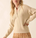 Oatmeal Solid Rib Knit Low Cut Collar Button Up Sweater