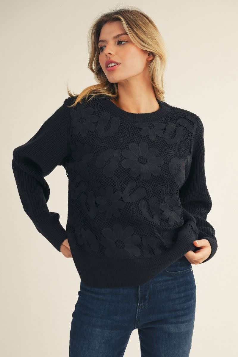 Jodifl Black Long Sleeves Rib Knit Sweater Top