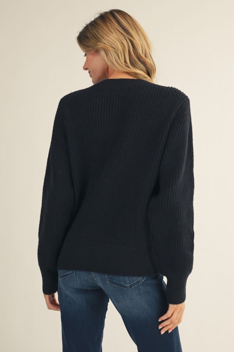 Jodifl Black Long Sleeves Rib Knit Sweater Top