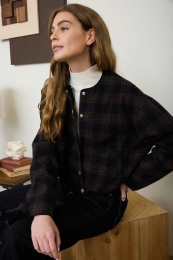 Navy & Brown Plaid Jacket
