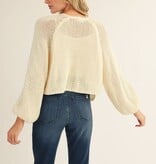 Jodifl Cream Drop Shoulder Knit Sweater Open Cardigan 100% Cotton