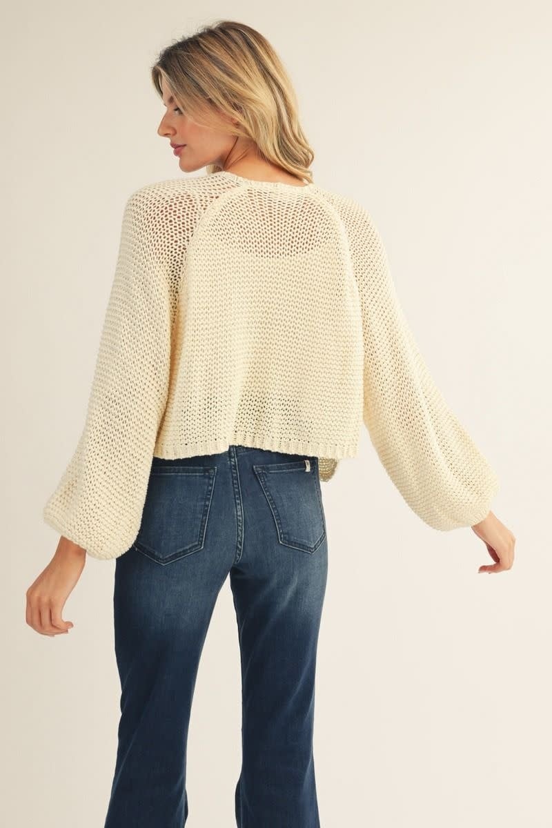 Jodifl Cream Drop Shoulder Knit Sweater Open Cardigan 100% Cotton