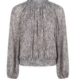 Liverpool Los Angeles long sleeve shirred mockneck woven top