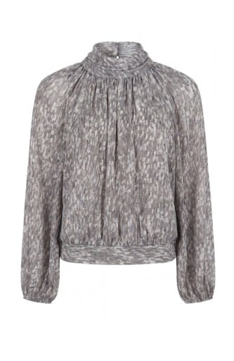 Liverpool Los Angeles long sleeve shirred mockneck woven top