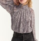 Liverpool Los Angeles long sleeve shirred mockneck woven top
