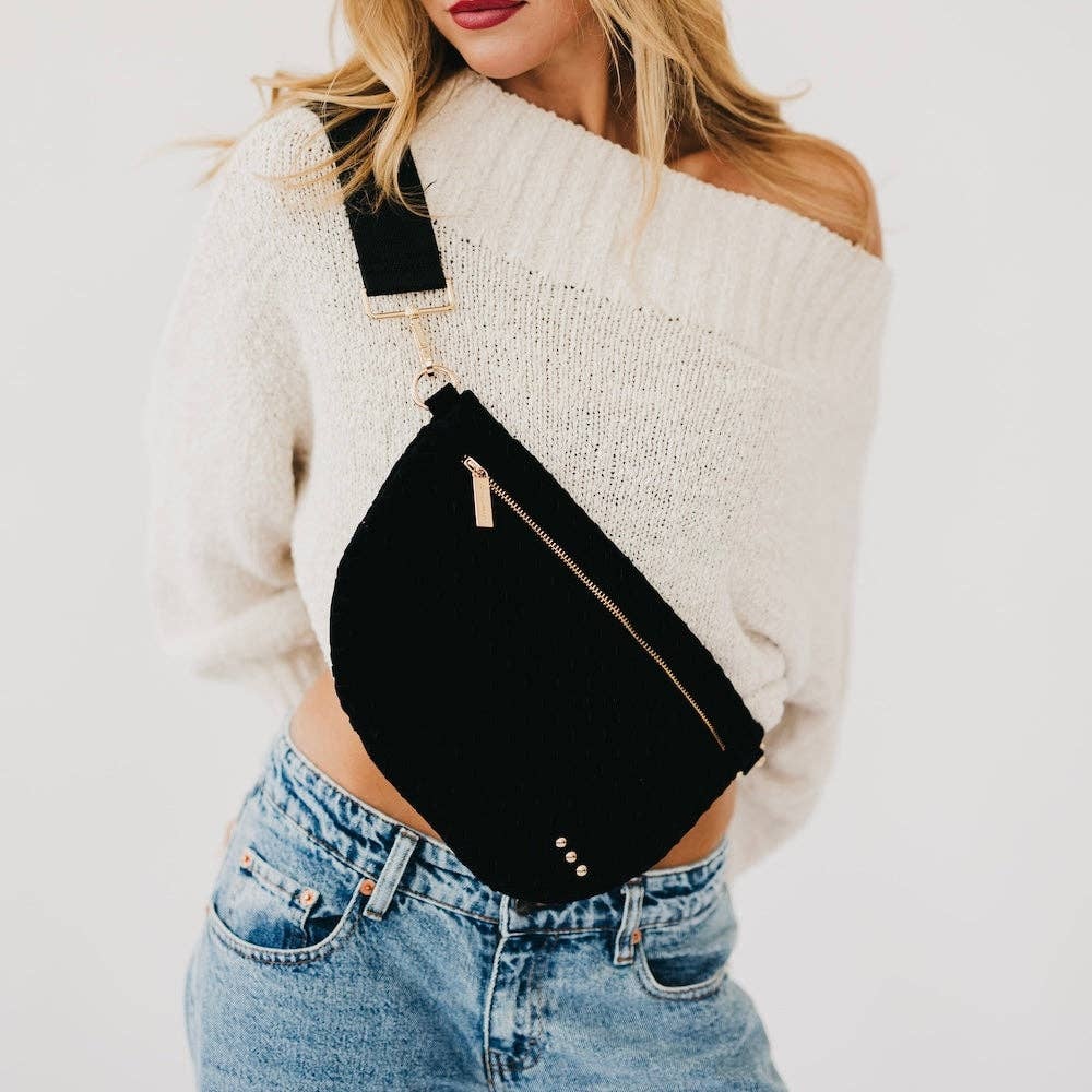 Suede Black Westlyn Woven Bum Bag