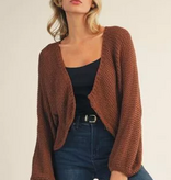 Jodifl Mocha Mousse Drop Shoulder Knit Sweater Open Cardigan 100% Cotton