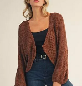 Jodifl Mocha Mousse Drop Shoulder Knit Sweater Open Cardigan 100% Cotton