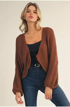Jodifl Mocha Mousse Drop Shoulder Knit Sweater Open Cardigan 100% Cotton