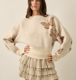 Cream Butterfly Jacquard-Knit Cropped Sweater