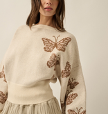 Cream Butterfly Jacquard-Knit Cropped Sweater