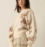 Cream Butterfly Jacquard-Knit Cropped Sweater
