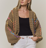 FLEURISH Khaki Multicolor Stitch Knit Cardigan